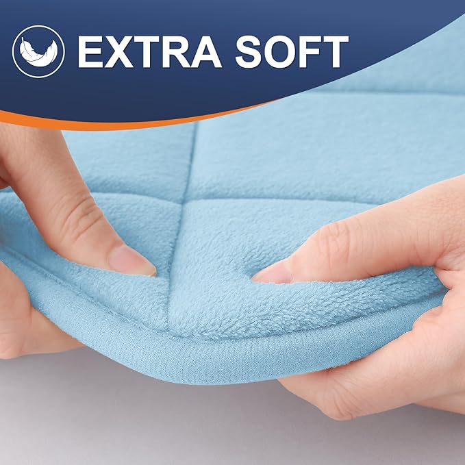 OLANLY Memory Foam Bath Mat 44x24, Ultra Soft and Absorbent Bathroom Rugs, Machine Washable, Comfortable Bath Carpet for Bathroom Floor, Tub and Shower, Sky Blue