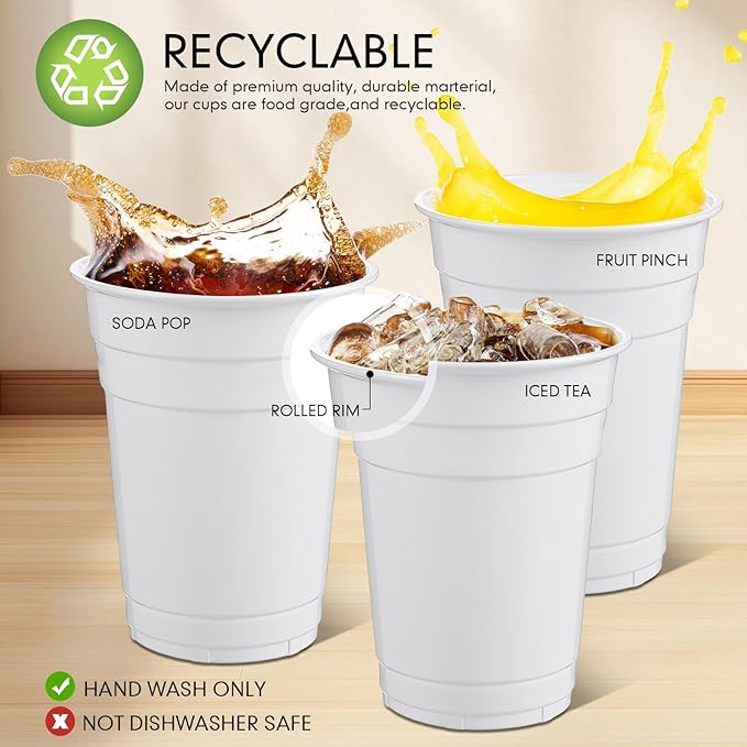 Mimorou White 200 Pack 16 oz Disposable Plastic Cups Bulk, Party Plastic Cups for Parties Stackable Beverage Drinking Tumbler Heavy Duty for Events Picnics and BBQ Wedding Birthday Baby Shower