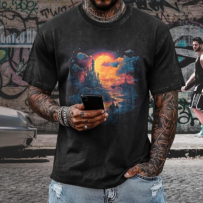 Mens Dragon Grpahic T-Shirts Short Sleeve 100% Cotton Crewneck Big and Tall Outdoor Summer Quick Dry Undershirts