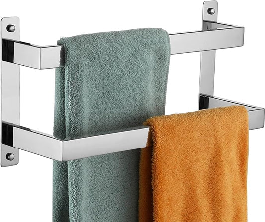 KOKOSIRI Towel Bars Hand Towel Holders 16 Inches Chrome Bathroom 2-Tiers Ladder Towel Rails Wall Mounted Towels Shelves Rack Polished Stainless Steel, B5008CH-L16