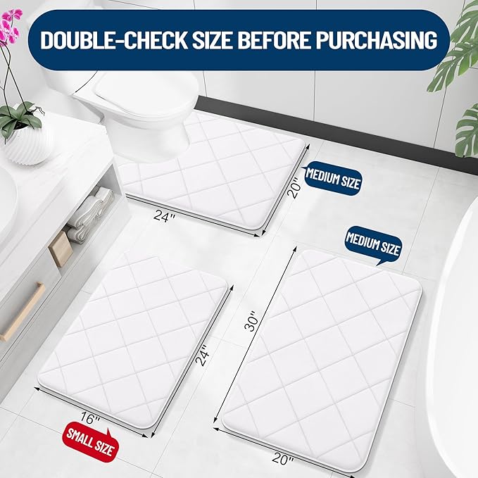 OLANLY Memory Foam Bath Mat 47x24, Ultra Soft and Absorbent Bathroom Rugs, Machine Washable, Comfortable Bath Carpet for Bathroom Floor, Tub and Shower, White