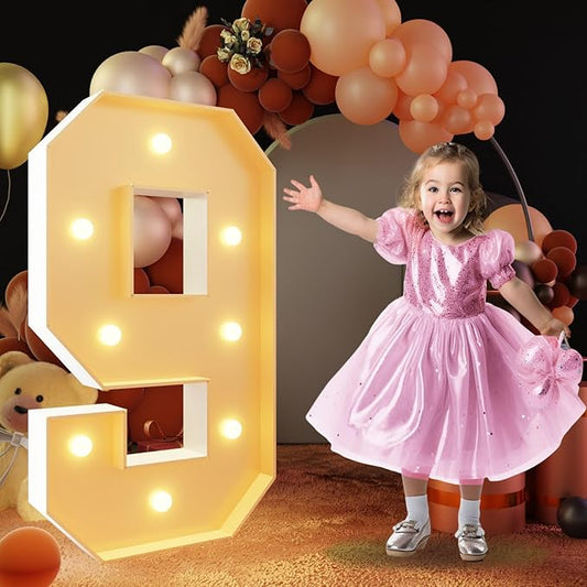 imprsv 3FT Light Up Numbers, Marquee Numbers 9 for Birthday and Anniversary Party Decorations, Large Light Up 9, Pre-Cut Foam Board Kit