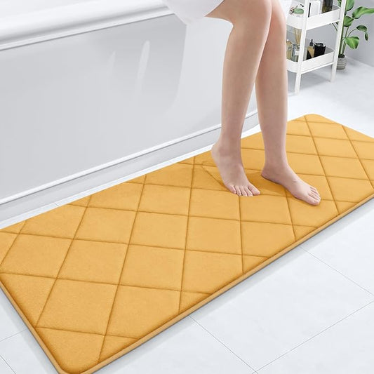 OLANLY Memory Foam Bath Mat 59x20, Ultra Soft and Absorbent Bathroom Rugs, Machine Washable, Comfortable Bath Carpet for Bathroom Floor, Tub and Shower, Yellow