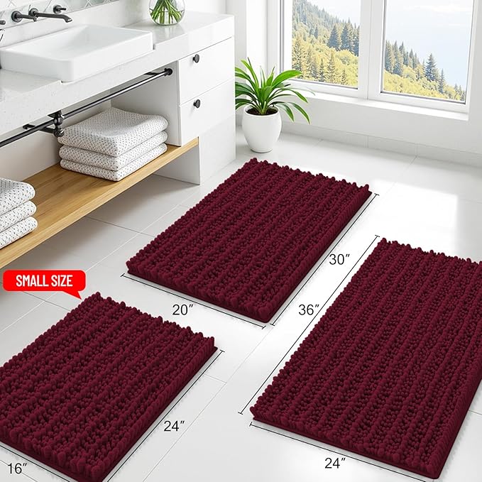 Smiry Bathroom Rugs Mat 30x20, Extra Soft Absorbent Chenille Bath Rugs, Non Slip Rubber Backing Machine Washable Quick Dry Bath Mats for Bathroom Floor, Tub, Shower, Home Decor Accessories, Burgundy