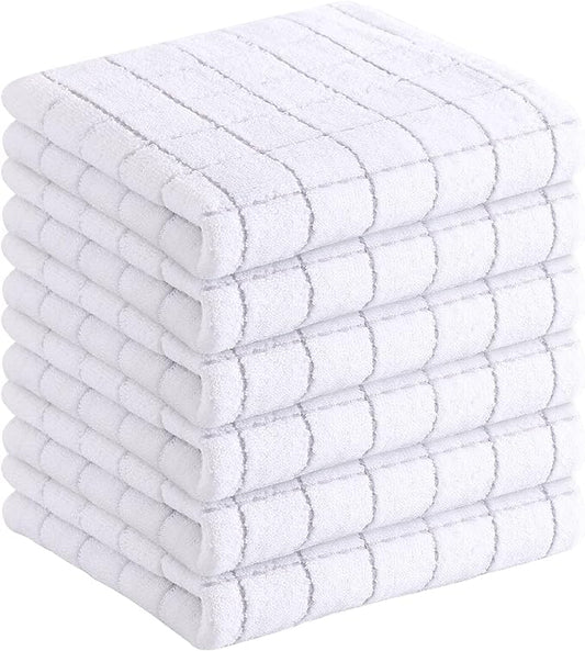 Homaxy 100% Cotton Terry Kitchen Towels(White, 13 x 28 inches), Checkered Designed, Soft and Super Absorbent Dish Towels, 6 Pack