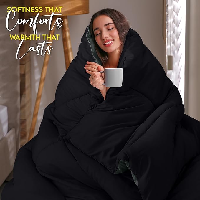 Utopia Bedding Comforter Duvet Insert, Quilted Comforter with Corner Tabs, Box Stitched Down Alternative Comforters Queen Size (Black/Grey)