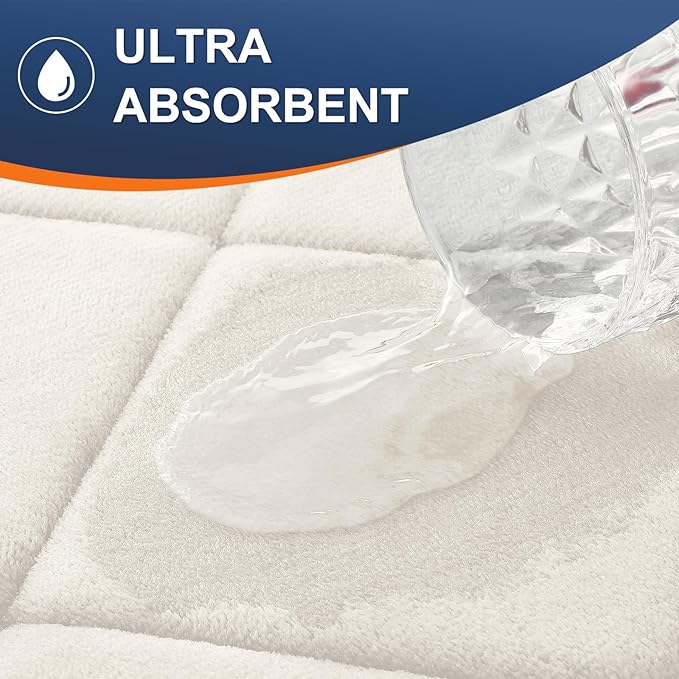 OLANLY Memory Foam Bath Mat 36x24, Ultra Soft and Absorbent Bathroom Rugs, Machine Washable, Comfortable Bath Carpet for Bathroom Floor, Tub and Shower, Ivory