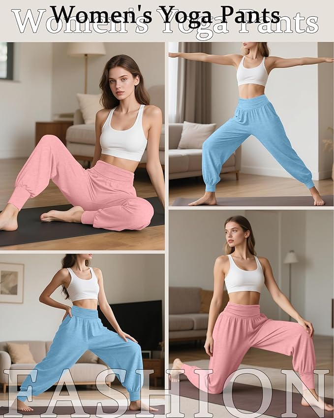 2 Pack Women's Yoga Joggers, Cozy Sweatpants with Pockets Casual Loose Comfy High Waisted Lounge Pants