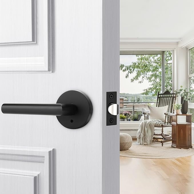 Goldenwarm Black Door Handles Interior, Privacy Matte Black Interior Door Handles, Heavy Duty Zinc Alloy Black Door Lever for Bedroom and Bathroom (1 Pack)
