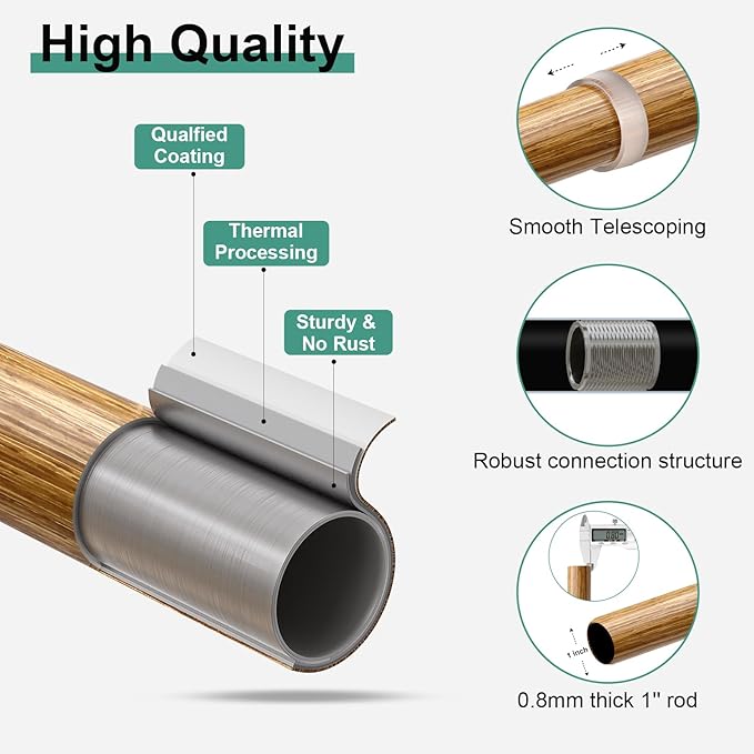 Boho Wood Curtain Rods for Windows 72 to 144 inch,1" Adjustable Heavy Duty Window Curtain Rod with Imitation Wood Grain Finials,Rustic Decorative Drapery Rods Set,Size:36-150'',Maple Wood