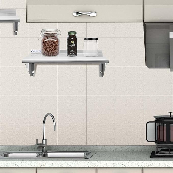 Hally Stainless Steel Shelf 12 x 24 Inches 230 lb, NSF Commercial Wall Mount Floating Shelving for Restaurant, Kitchen, Home and Hotel