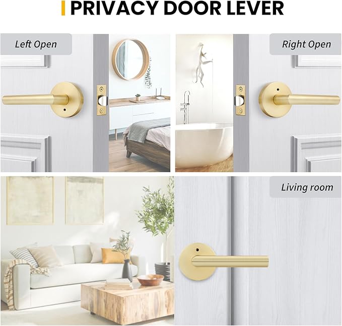 Goldenwarm Gold Door Handles Interior, Privacy Brushed Brass Interior Door Handles, Heavy Duty Zinc Alloy Brushed Gold Door Lever for Bedroom and Bathroom (1 Pack)