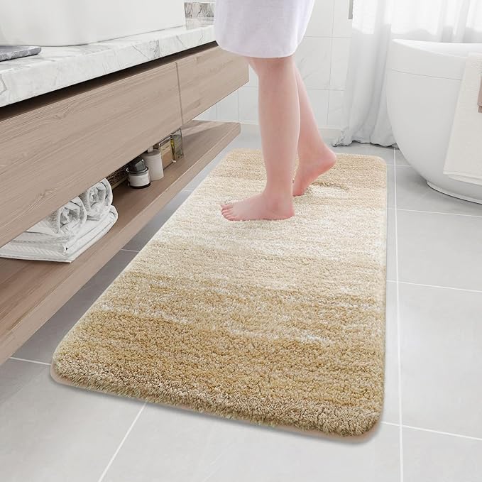 Arotive Microfiber Bathroom Rugs, Shaggy Soft and Absorbent Bath Rug, Non-Slip, Thick Plush Machine Washable Dry Bath Mats for Bathroom, Tub and Shower, 47x24, Camel, Rectangular
