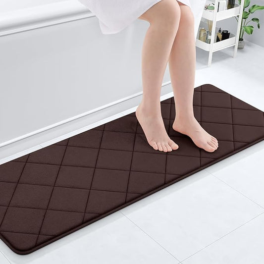 OLANLY Memory Foam Bath Mat 47x17, Ultra Soft and Absorbent Bathroom Rugs, Machine Washable, Comfortable Bath Carpet for Bathroom Floor, Tub and Shower, Brown