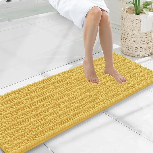 Smiry Bathroom Rugs Mat 47x17, Extra Soft Absorbent Chenille Bath Rugs, Non Slip Rubber Backing Machine Washable Quick Dry Bath Mats for Bathroom Floor, Tub, Shower, Home Decor Accessories, Yellow