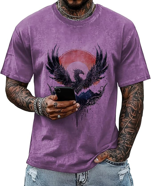 Mens Dragon Grpahic T-Shirts Short Sleeve 100% Cotton Crewneck Big and Tall Outdoor Summer Quick Dry Undershirts