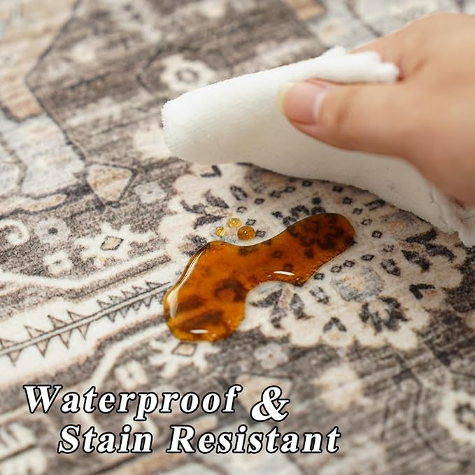 RUUGME Washable 2x10 Runner Rug - Long Boho Rugs for Kitchen Hallway Entryway Low Pile Stain Resistant Carpet with Non Slip Backing Indoor Vintage Home Decor Floor Mat for Bedroom Bathroom 2X10 Beige