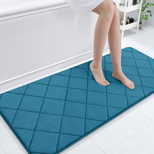 OLANLY Memory Foam Bath Mat 59x24, Ultra Soft and Absorbent Bathroom Rugs, Machine Washable, Comfortable Bath Carpet for Bathroom Floor, Tub and Shower, Peacock Blue
