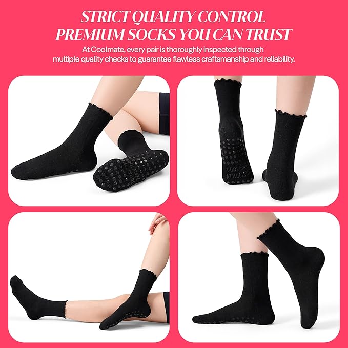 CoolMate Pilates Socks with Grips for Women, Yoga Socks, Crew Non Slip Women for Barre, Pilates Gifts