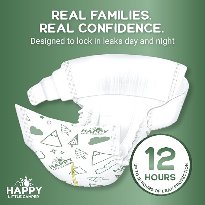 Happy Little Camper Super Saver Diapers, Size 6, 100 Count | Budget-Friendly Disposable Baby Diapers for Sensitive Skin | Hypoallergenic, Fragrance-Free, Ultra Absorbent