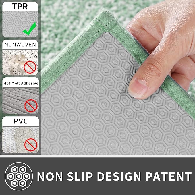 Yimobra Large Bathroom Rugs Non Slip Washable, Soft Absorbent Microfiber Bath Mat,Dual-Tone Decor Rug with Rubber Backing for Bathroom Floor,Tub and Shower,36x24,Home Essentials,Green and White