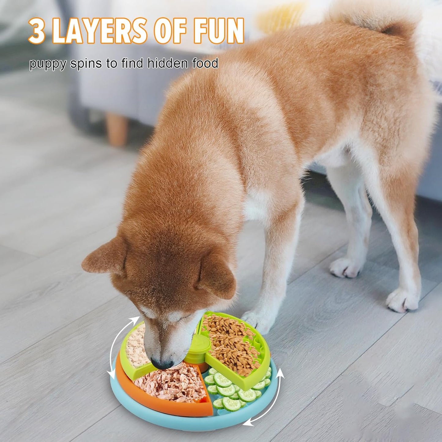 3-Level Interactive Slow Feeder Dog Bowl – Puzzle Feeding Toy