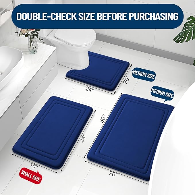 Grandaily Memory Foam Bath Mat Rug 70x24, Ultra Soft, Non-Slip and Absorbent Bathroom Rugs, Machine Wash Dry, Comfortable Bath Carpet for Bathroom Floor, Tub and Shower, Navy Blue