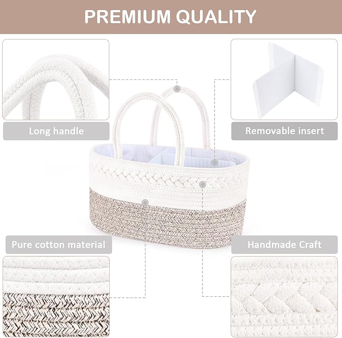 ABenkle X-Large Diaper Caddy Organizer, Boho Rustic Cotton Rope Nursery Baby Basket, Changing Table Organizer for Baby Diaper Storage and Baby Shower