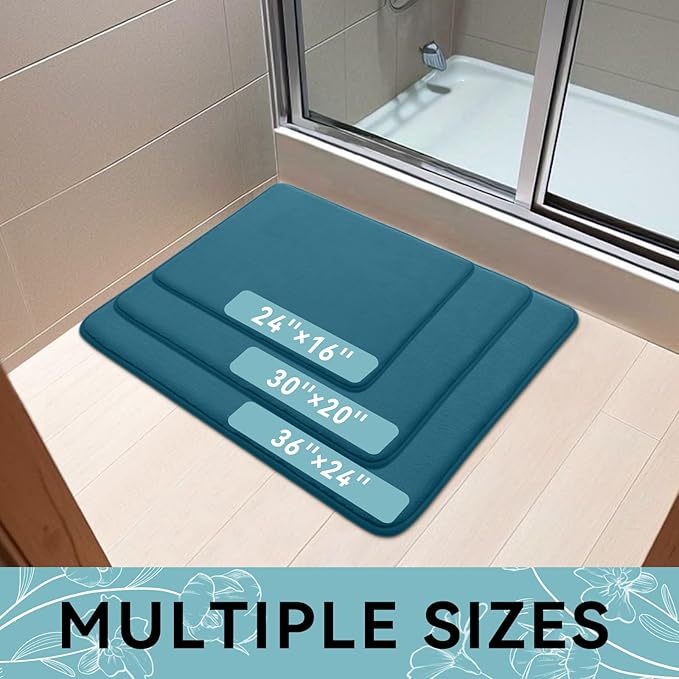 Smiry Memory Foam Bath Mat 47x24, Extra Soft and Absorbent Bathroom Mats, Non Slip Washable Carpet for Floor, Shower and Tub, Peacock Blue