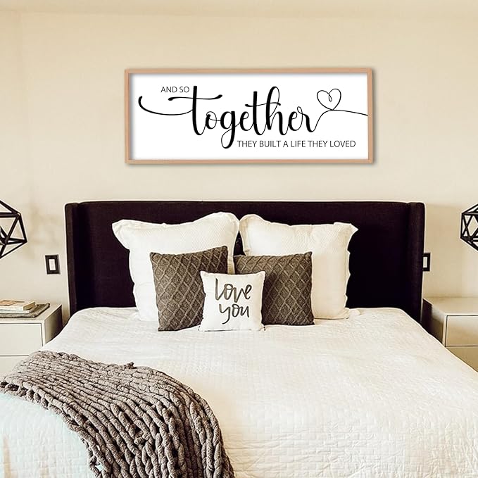 And So Together They Built A Life They Loved Sign Wall Decor 40"X15" Bedroom Above Over Bed Large Wood Framed Love Quotes for Couple Wall Hanging Art (Wood)