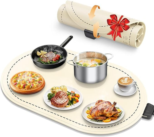 Warming Mat for Food with Adjustable Temperature Timer,10S Fast Heating Silicone Food Warmers for Parties Buffet and Home Daily,Food Warming Mat with Insulating Pad Raised Feet Protects Table