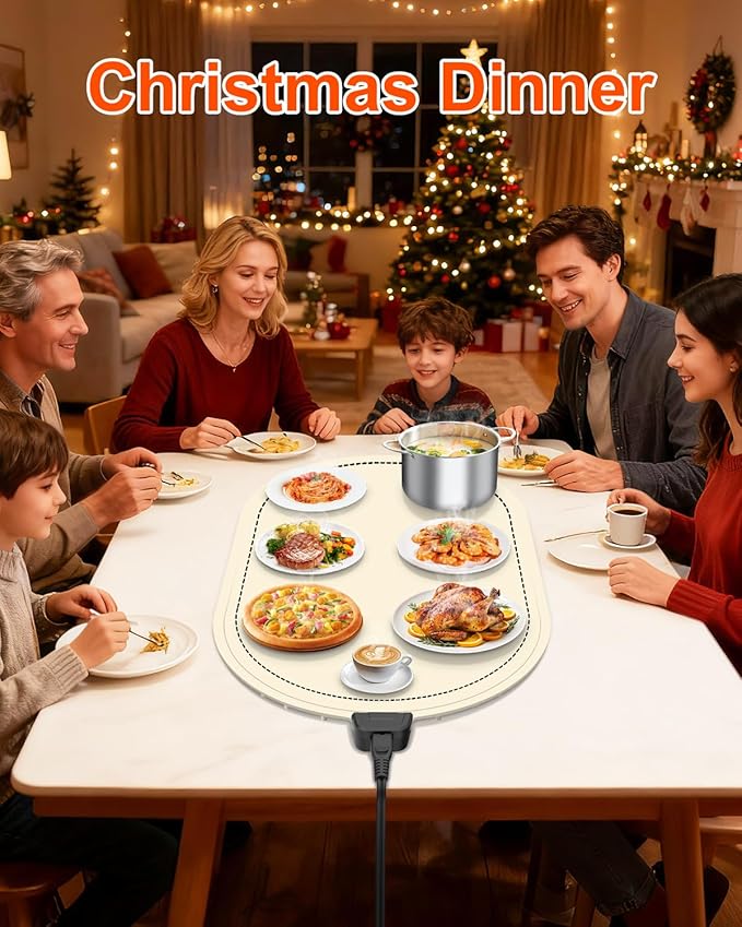 Warming Mat for Food with Adjustable Temperature Timer,10S Fast Heating Silicone Food Warmers for Parties Buffet and Home Daily,Food Warming Mat with Insulating Pad Raised Feet Protects Table