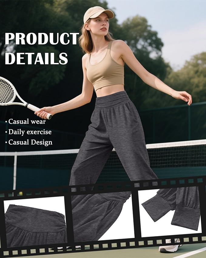 2 Pack Women's Yoga Joggers, Cozy Sweatpants with Pockets Casual Loose Comfy High Waisted Lounge Pants