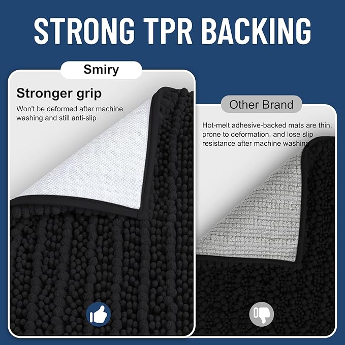 Smiry Bathroom Rugs Mat 59x35, Extra Soft Absorbent Chenille Bath Rugs, Non Slip Rubber Backing Machine Washable Quick Dry Bath Mats for Bathroom Floor, Tub, Shower, Home Decor Accessories, Black