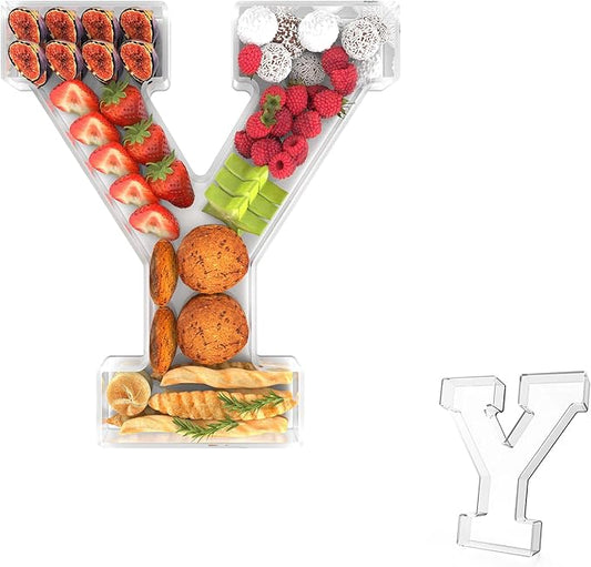 13.8" Acrylic Letter Charcuterie Tray, Charcuterie Letters Fillable Box for Food, Reusable Serving Cake Candy Dish Display Tray for Birthday Anniversary Party Decoration (Letter Y)
