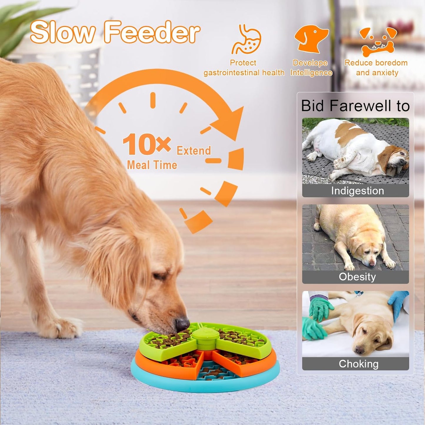 3-Level Interactive Slow Feeder Dog Bowl – Puzzle Feeding Toy