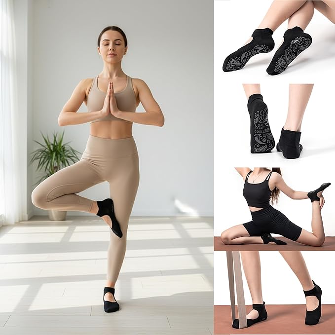 CoolMate Pilates Socks with Grips for Women, Yoga Socks, Crew Non Slip Women for Barre, Pilates Gifts