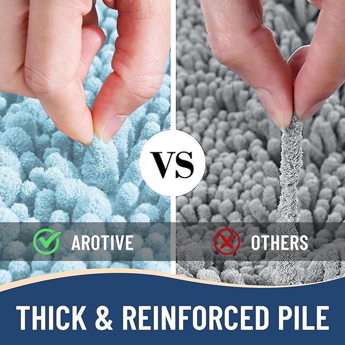 Arotive Luxury Chenille Bathroom Rug Mat, Extra Soft Thick Absorbent Shaggy Bath Rugs, Non-Slip Machine Wash Dry, Plush Bath Mats for Bathroom, Shower and Tub, 70x24, Blue