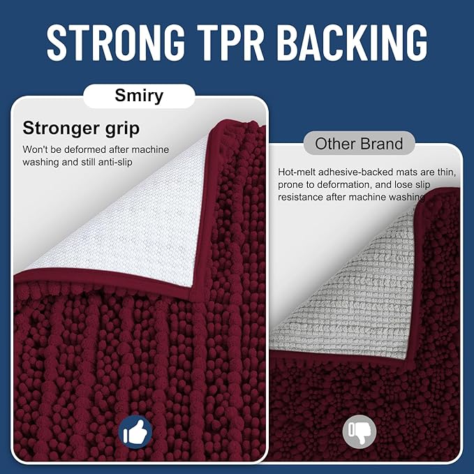 Smiry Bathroom Rugs Mat 36x24, Extra Soft Absorbent Chenille Bath Rugs, Non Slip Rubber Backing Machine Washable Quick Dry Bath Mats for Bathroom Floor, Tub, Shower, Home Decor Accessories, Burgundy