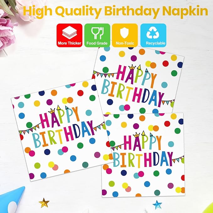 Happy Birthday Paper Plates and Napkins Sets - 350 Pcs Polka Dots Happy Birthday Party Supplies Tableware Set, Disposable Plates Napkins Kit for Boys Girls Birthday Party Decorations, Serves 50