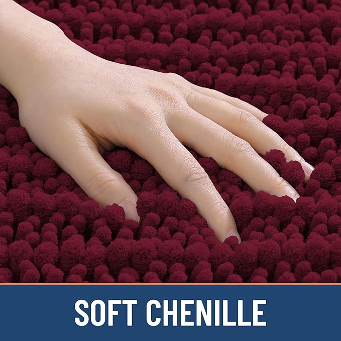 Smiry Bathroom Rugs Mat 59x24, Extra Soft Absorbent Chenille Bath Rugs, Non Slip Rubber Backing Machine Washable Quick Dry Bath Mats for Bathroom Floor, Tub, Shower, Home Decor Accessories, Burgundy