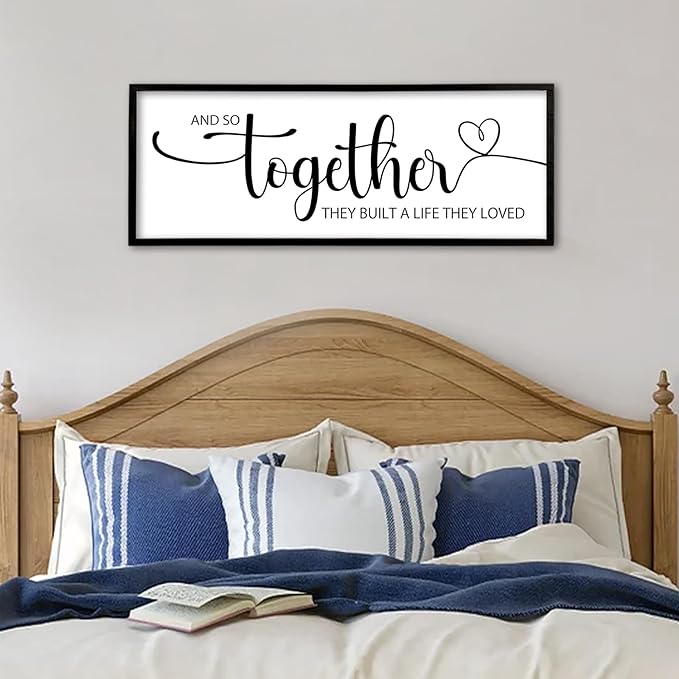 And So Together They Built A Life They Loved Sign Wall Decor 40"X15" Bedroom Above Over Bed Large Wood Framed Love Quotes for Couple Wall Hanging Art (Black)