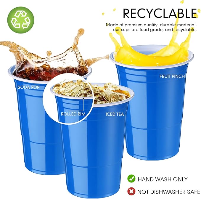 Mimorou Blue 200 Pack 16 oz Disposable Plastic Cups Bulk, Party Plastic Cups for Parties Stackable Beverage Drinking Tumbler Heavy Duty for Events Picnics and BBQ Wedding Birthday Baby Shower