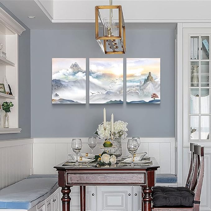 Mountain Landscape Abstract Painting Canvas Wall Art For Living Room Bathroom Wall Decor For Bedroom Kitchen Artwork Canvas Prints 3 Pieces Modern Framed Office Home Decorations Watercolor Picture