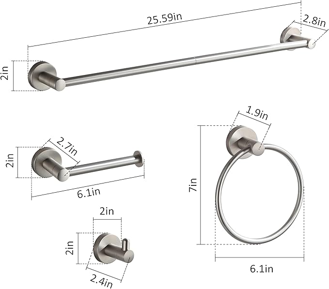 BGL Bathroom Accessories Set 4-Pieces Shiny Brushed Nickel Zinc Alloy Wall Mounted Towel Racks for Bathroom