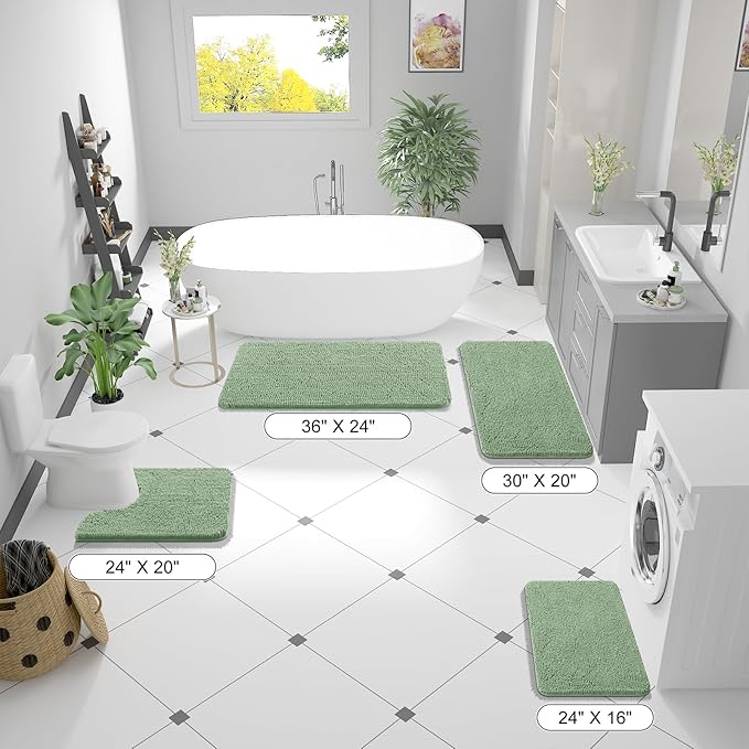 OLANLY Bathroom Rugs 47x24, Extra Soft Absorbent Chenille Bath Rugs, Rubber Backing Quick Dry, Machine Washable Bath Mats for Bathroom Floor, Tub and Shower, Home Decor Accessories, Sage Green