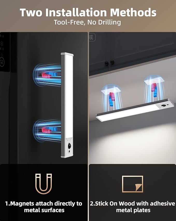 Under Cabinet Motion Sensor Lights – Rechargeable LED Closet Light with Charging Station (3 Pack)