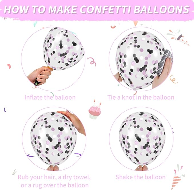 Pink & Black Balloon Decoration Kit – Confetti Party Balloon Set