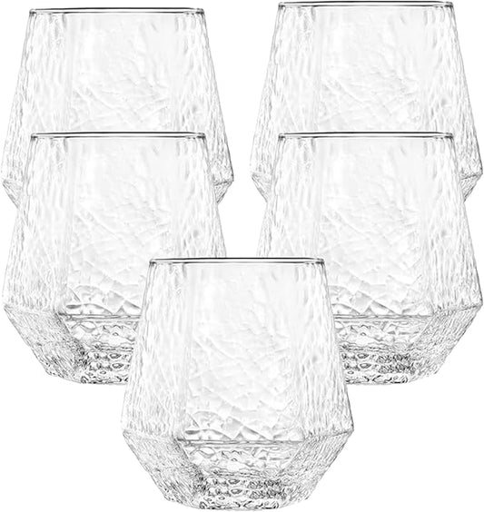 Oojami 40 count Diamond Unbreakable Stemless Plastic Wine Champagne Whiskey Glasses Elegant Durable Disposable Indoor Outdoor Ideal for Home, Office, Bars, Wedding, 12 Ounce Cups (Hammered Clear)