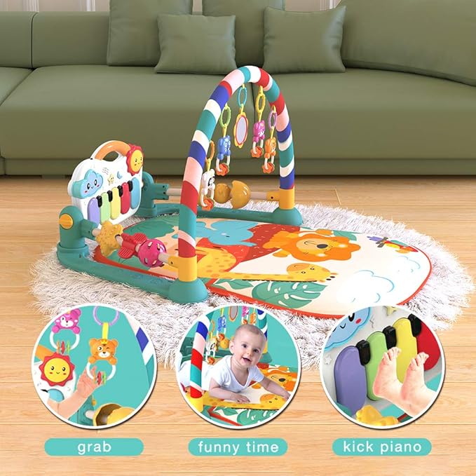 eners Baby Gyms Play Mats Musical Activity Center Baby Piano Gym Mat Tummy Time Padded Mat for Newborn Toddler Infants(Green)